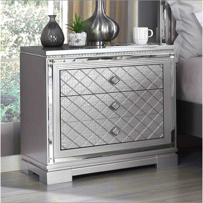Glam Style finition argentée 1pc table de chevet cachée porte-bijoux port USB glissières à roulement à billes finition argentée