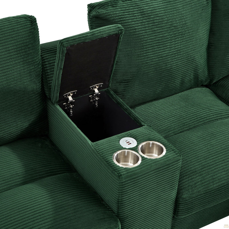 U-Shaped Sofa 116.9" Sectional Sofa Corduroy Upholstered Sofa Couch With Storage Ottomans, Cup Holders And Usb Ports