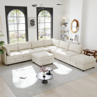 Canapé modulaire pour salon, canapé Chesterfield moderne réversible en forme de L avec accoudoirs roulés et têtes de clou, canapé capitonné 5 places