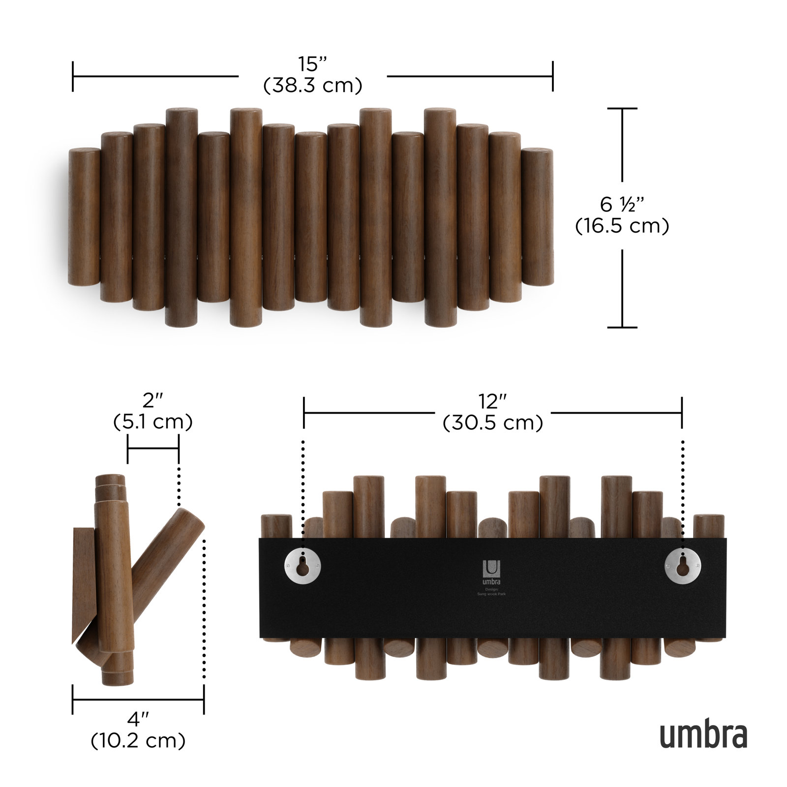 5-Hook Solid Wood Coat Rack, Walnut