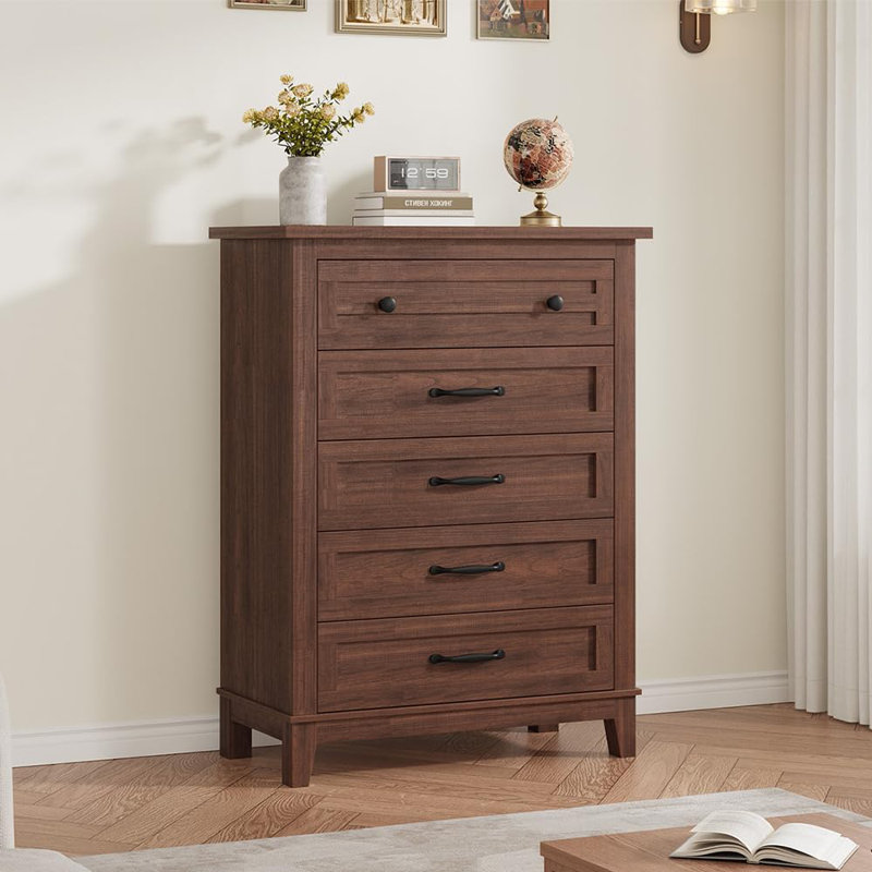 5 Dresser for Bedroom, 41.3 in Tall Vertical Drawer Dresser with Large Storage, Freestanding Wooden Closet Chest for Bedroom, Living Room