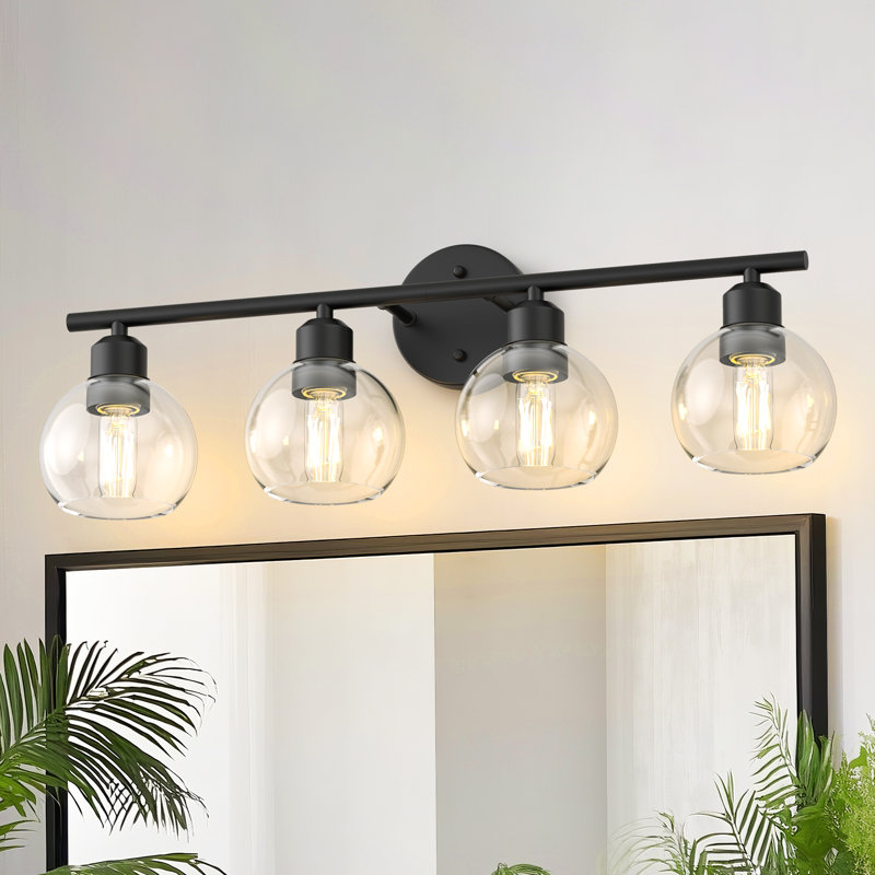 Dimmable Vanity Light With Globe Clear Glass Shade, 8.74" H x 26.37" W x 6.31" D, 4