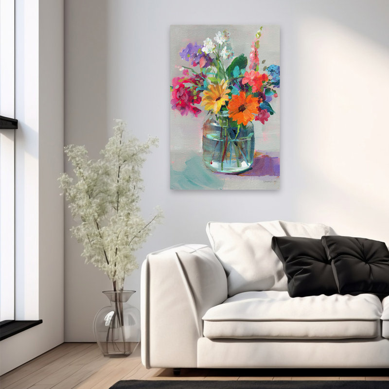 Cottage Cottage Bouquet I - Aqua Blue Bouquets Cottage Art, H 36 po x l 24 po