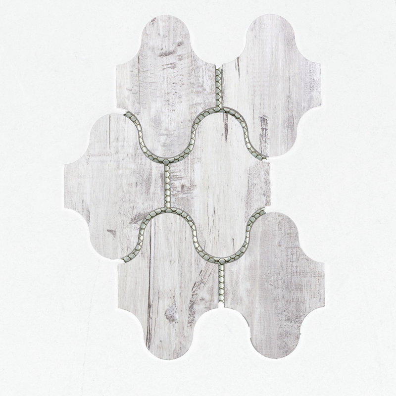 Carrelage mural mosaïque en verre 4 po x 5 po French Country Style Arabesque, Bois de bouleau gris / brun clair