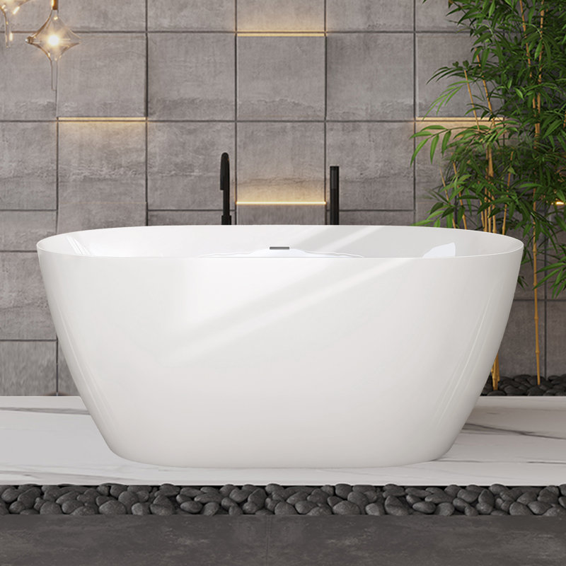 Acrylic Freestanding Soaking Tub 51'' x 27.5'' Stand Alone  Deep Bathtub in White with Pop-up Center Drain