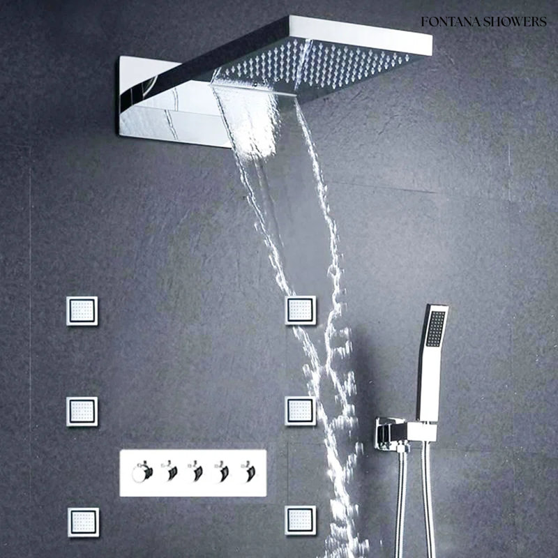 Oceane Wall Mount Multi Functional Shower Set with Handheld and Rainfall Features