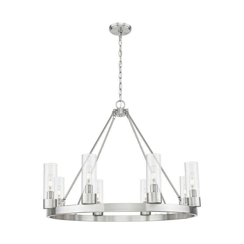 Jaiwan - Lustre 6 lumières avec abat-jour, Clair, Nickel satiné