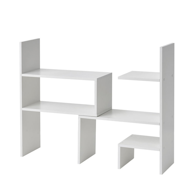 White Adjustable Compact Desk Bookshelf with Cubes