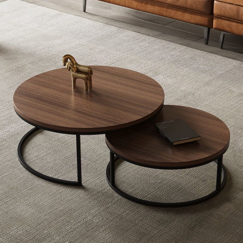 Ensemble de tables basses gigognes 2 pièces, tables de salon modernes de 31,5 po et 23,7 po, Brun