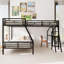  Lit superposé simple au-dessus d'un lit double avec lit mezzanine simple et bureau, structure en métal peu encombrante pour la chambre à coucher, noir