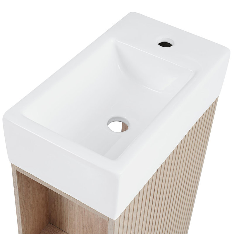 Caitlyn 18.6'' Single Bathroom Vanity with Ceramic Top Reversible Bathroom Storage Cabinet for Small Space, Natural