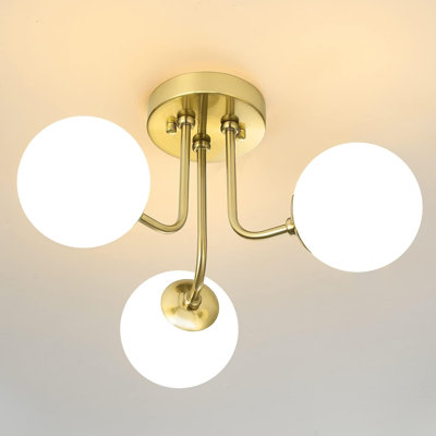 3 Light Sputnik Semi Flush Mount Ceiling Light with Globe White Glass Shade,G9 Socket Base for Living Room Bedroom  Hallway