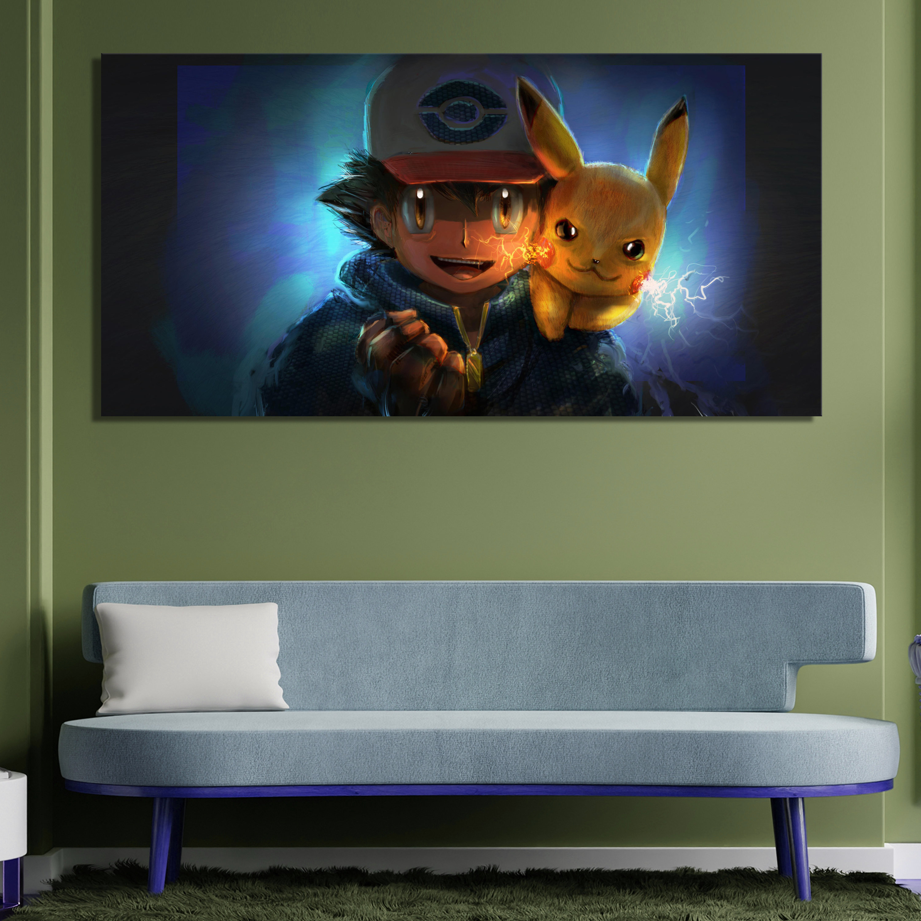 Pokemon Pikachu Ash Ketchum Movies Wallpaper Wallart Canvas Poster Print Wall Decor Woodymood Size: 20 H x 40'' W x 0.1'' D, Format: Wrapped Canvas