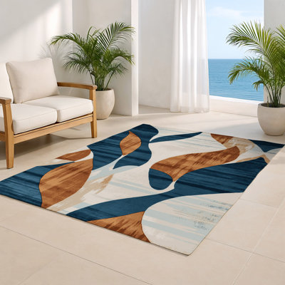 Tapis intérieur et extérieur bleu Watercolor