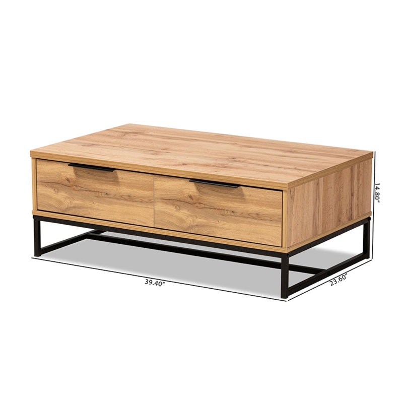 Oak Brown and Black Rectangular Coffee Table with Storage