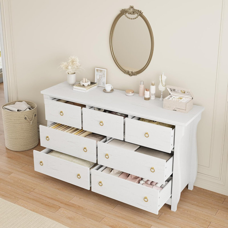 Commode de rangement autoportante en bois à 7 tiroirs de 54 po de largeur, ‎Blanc