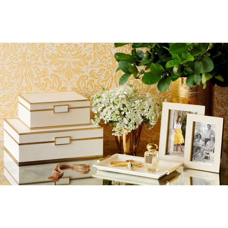 Classic Cream Shagreen 5x7 Picture Frame with Brass Trim