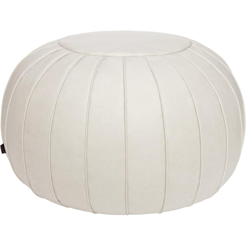 Cohill Upholstered Pouf, White Leather Match/Leather