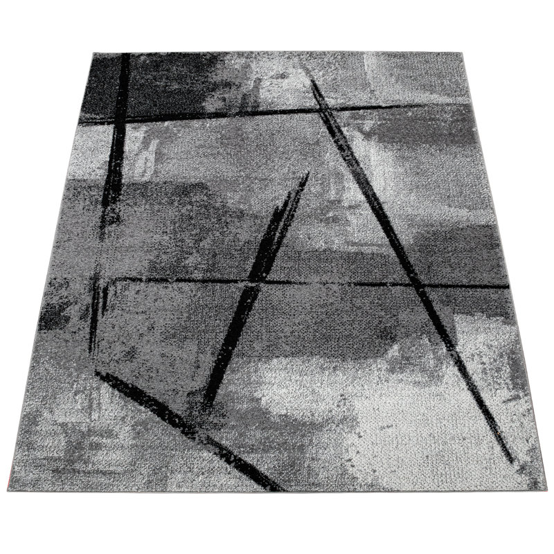 Tapis gris en polypropylène tissé à la machine Quentisha, Rectangle 2 pi x 3 pi 3 po