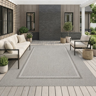 UV-resistant Geometric Grey/White Indoor/Outdoor Area Rug
