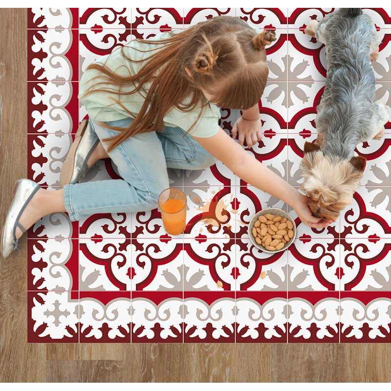 Emrey Vinyl Machine Printed Area Rug, Rectangle 5'3" x 7'6.6"