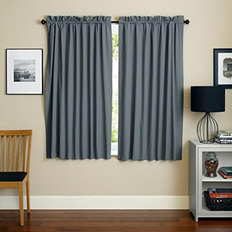 Currahee Cotton Blend Room Darkening Curtain Pair, Steel Grey, 52" W x 63" L