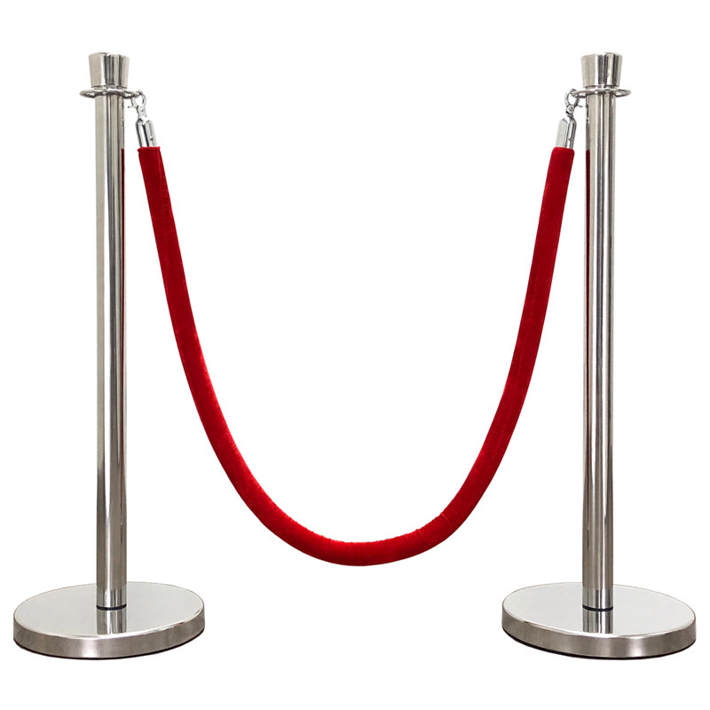 Poteau de contrôle des foules pour les foules (2 plateaux coniques à miroir / base plate + corde rouge de 6 pi)