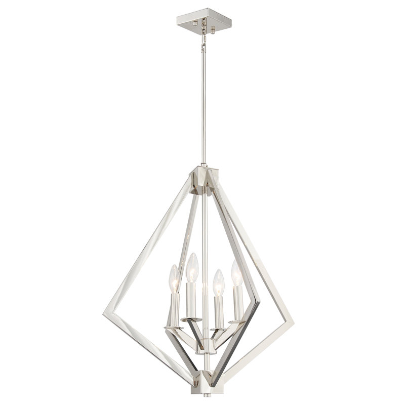 4 - Light Dimmable Lantern Geometric Chandelier, Nickel
