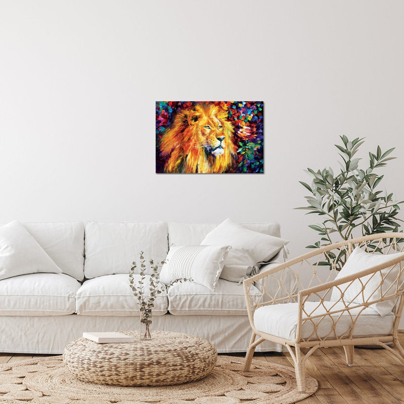 Lion par Leonid Afremov - peinture sans cadre, H 16 po x l 24 po x P 0,25 po