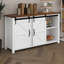 Buffet de 55,1 pouces avec portes de grange coulissantes et 4 tiroirs, armoire de rangement avec prise de courant intégrée-1295626196