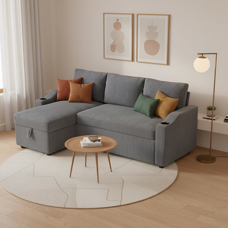 Canapé-lit modulaire convertible de 81 po avec rangement Murdis, Gris