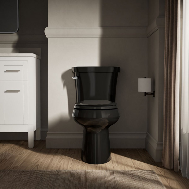 Highline Two-Piece Round-Front Toilet, 1.28 Gpf, Black