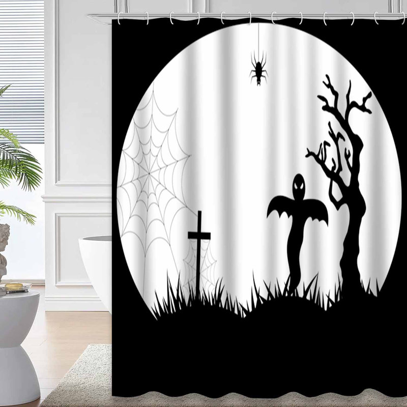 Rideau de douche noir avec 12 crochets Halloween Night Art, L 72 po x l 84 po