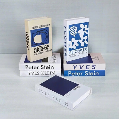 Ensemble de 7 livres décoratifs bleus, faux livres bleus Klein avec couvertures d'art moderne pour table basse, bibliothèque, manteau de cheminée et vestibule