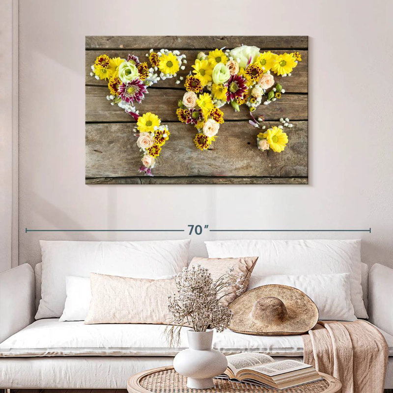 Aliaz Floral World Map, 30" H x 45" W