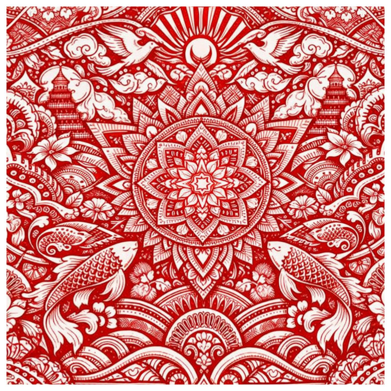 Intricate Red Mandala Art Bath Mat, 34 po L x 21 po L