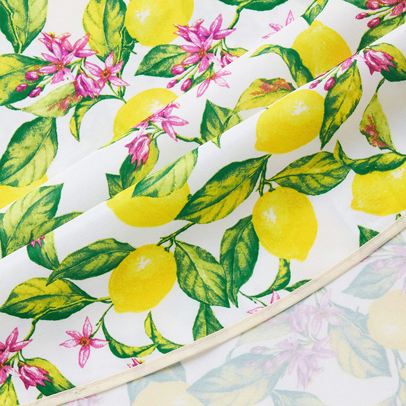 Yellow Floral Citrus Pattern Round Polyester Tablecloth