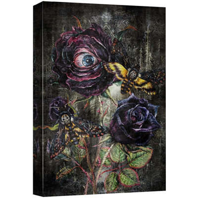 Art gothique, roses gothiques et papillons de nuit avec œillets