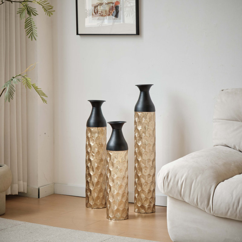 Floor Metal Vases Decorated Metal Vases Set Of 3 Gorgeous Home Decoration Large Glazed Metal Vases 24.8In/29In/33.8In Height