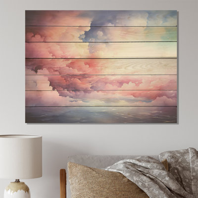 Rose et bleu ciel pastel coloré IV - Ciel sur bois