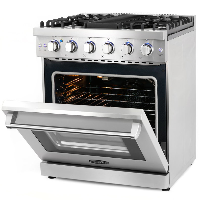 Cosmo 30 In. 4.5 Cu. Ft. Gas Range, 5 Sealed Burners, Convection Oven, Knob Led Lights, Stainless Steel, Rose Gold Handle Knob Kit