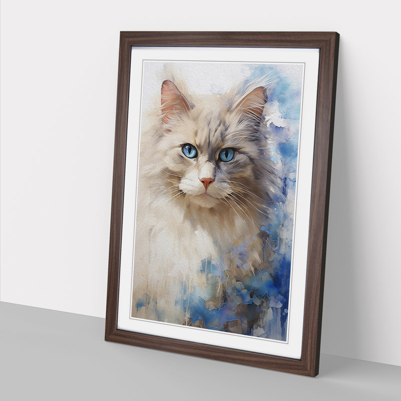XYZ-FRM-V1223-5369 Ragdoll Cat Gestural - Single Picture Frame Print on Wood, 34cm H x 25cm W x 2cm D, Walnut