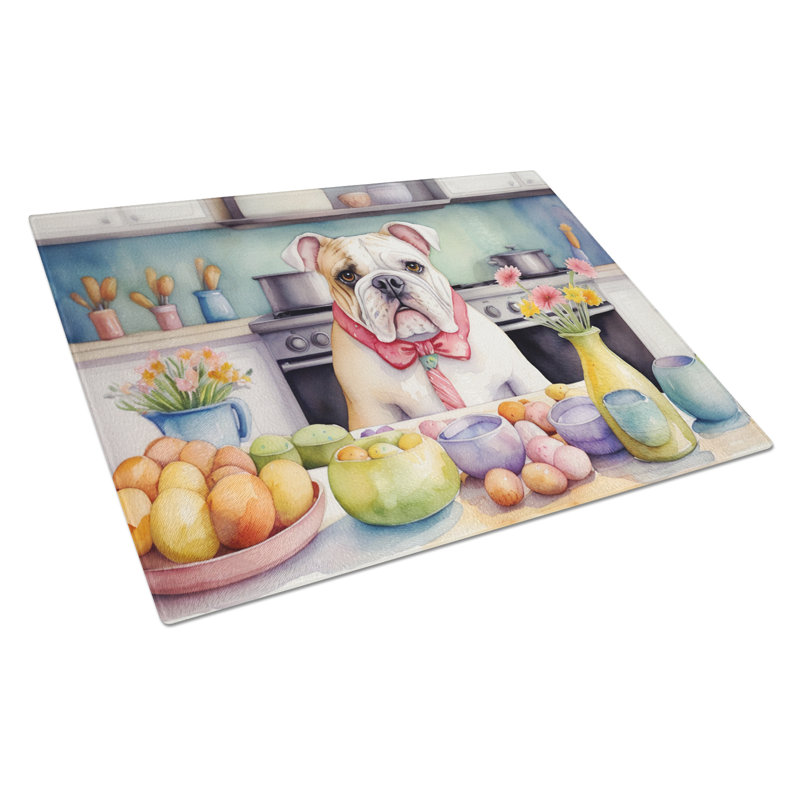 Decorating Easter English Bulldog Glass Cutting Board