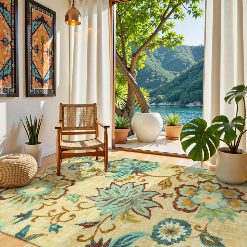 Tawann intage Floral Machine Washable Area Rug with Non-Slip Backing Perfect for Living Room, Dining Room, Bedroom Decor