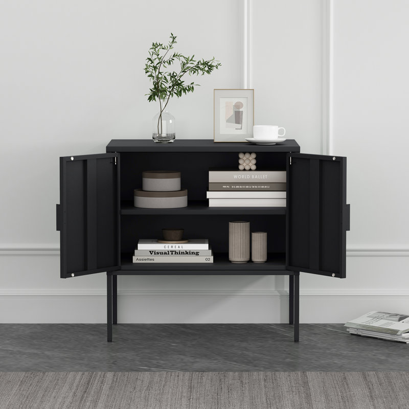 Ava 23.6 Accent Cabinet with 2 Adjustable Shelves, Black