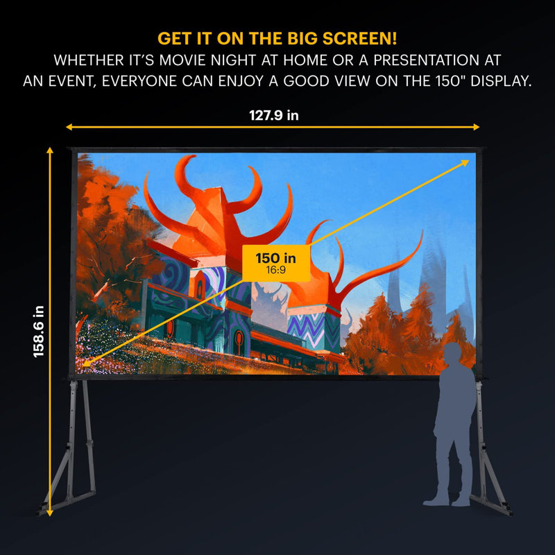 Gray 150" Portable Folding Frame Projector Screen
