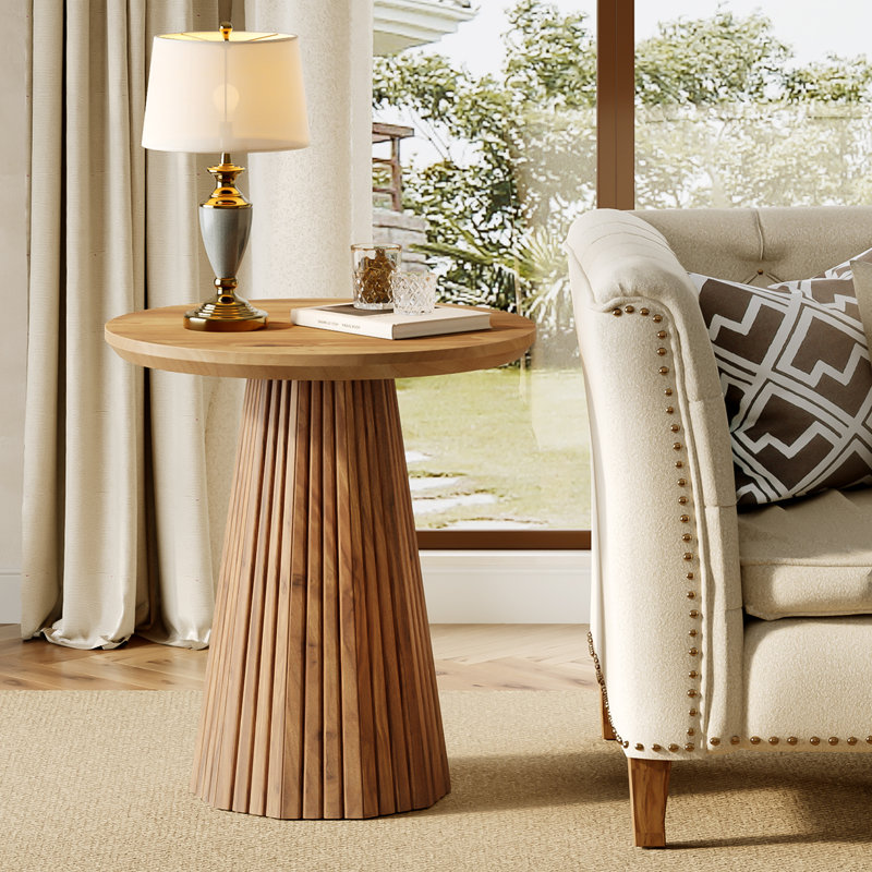 Small Round Solid Wood End Table, 2