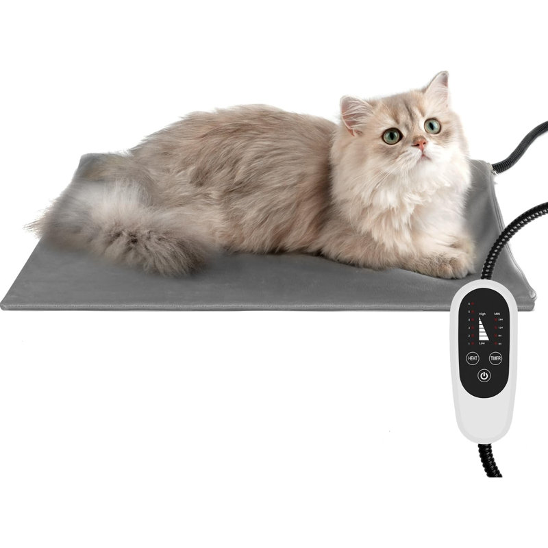 Lit pour chat chauffant à température réglable, Taille moyenne: 17,7 po x l 15,7 po, Gris