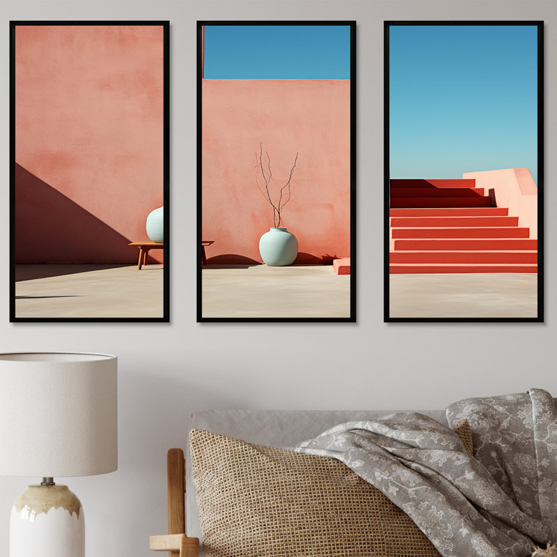 Peach Minimalism Subdued Forms Harmony - Minimalism Wall Art Set, Black Floater Framed, 40" H x 60" W x 1" D