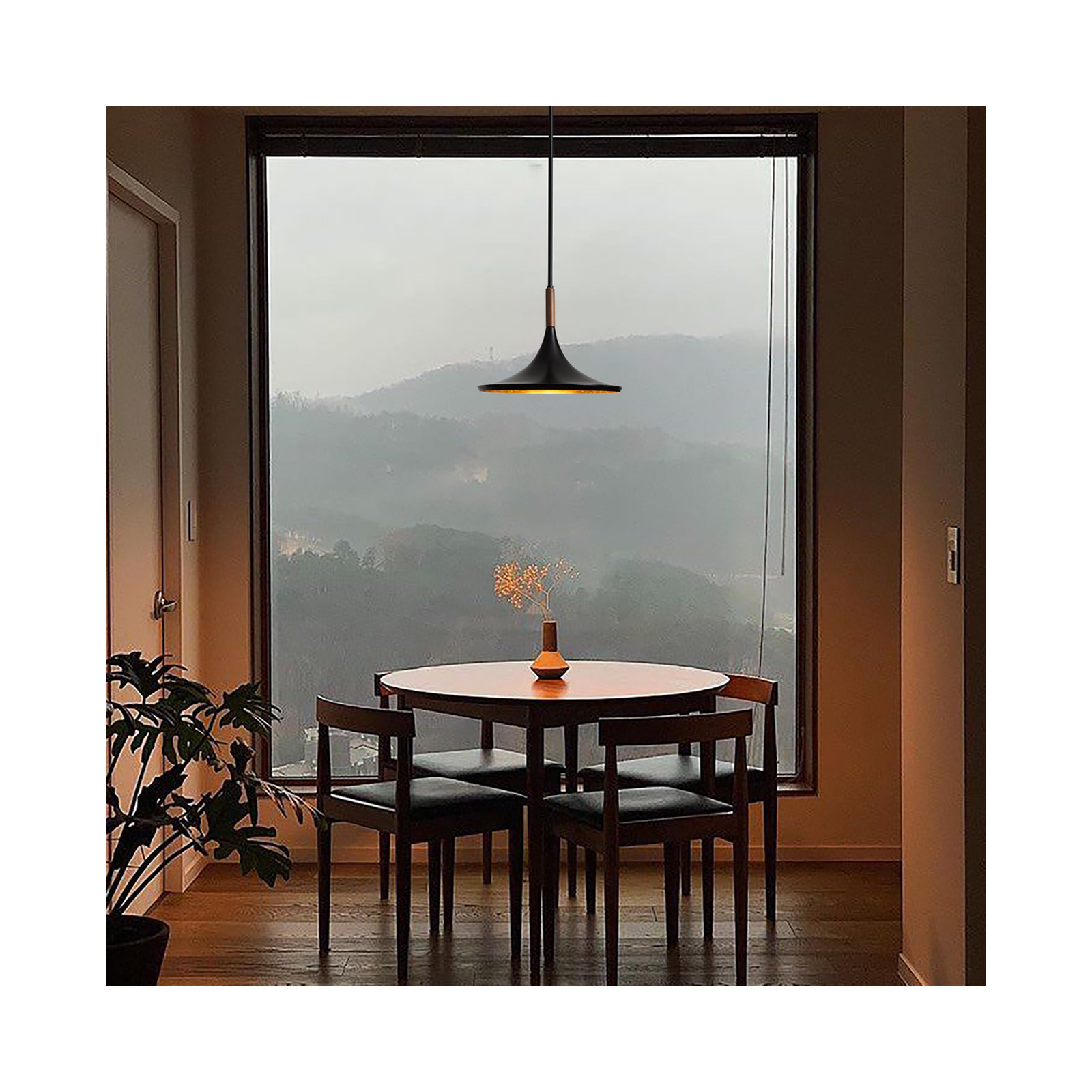Lodi Pendant Light - Matte Black, Walnut, Large
